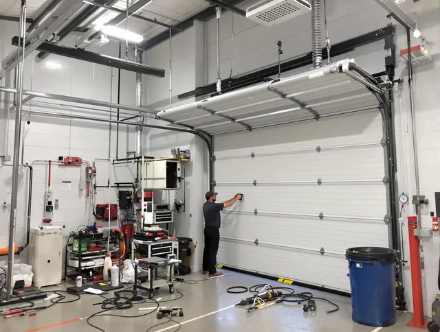 Garden Grove Garage Door Repair certified technician performing commercial door repair at a Garden Grove business facility