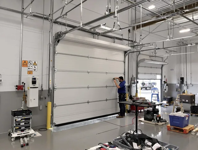 Commercial garage door repair being performed by Garden Grove Garage Door Repair expert in Garden Grove