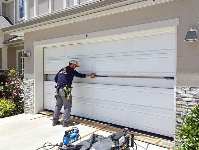 Garden Grove Garage Door Repair team performing complete garage door replacement at Garden Grove residence