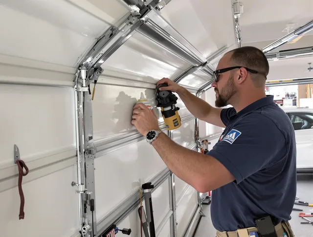 Garden Grove Garage Door Repair technician quieting a noisy garage door in Garden Grove