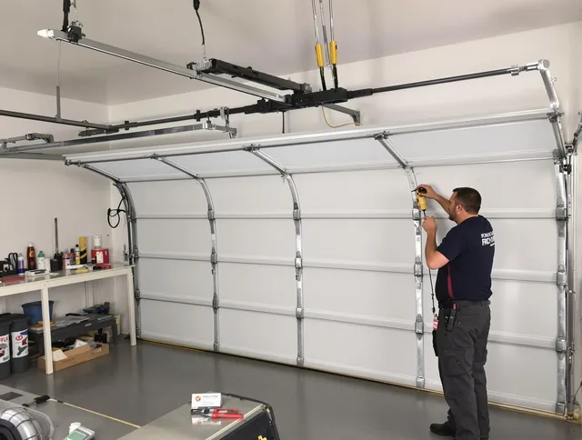 Garden Grove Garage Door Repair certified technician performing overhead door system repair in Garden Grove