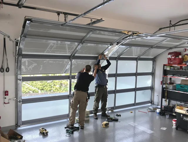 Garden Grove Garage Door Repair expert performing precise panel replacement on Garden Grove garage door